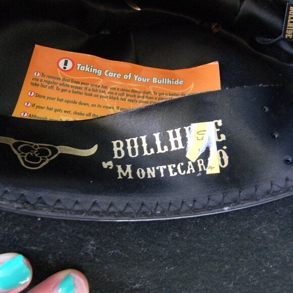 Bullhide DELTA DOWN Felt Cowboy Hat 4X BLACK Wool Mens size 7 1/4 Western STUDS - Picture 7 of 10